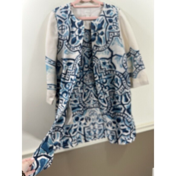Chicos Duster Jacket Artisan Print 100% Linen Cardigan Artsy - Picture 5 of 13